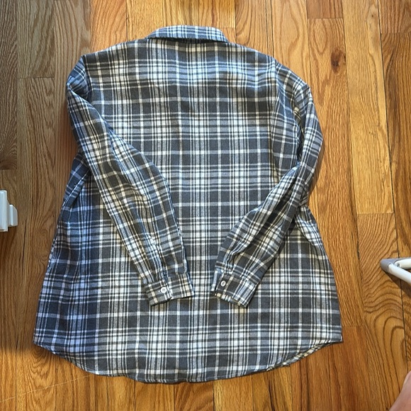 Shein Light Gray and White Button Down Flannel - Picture 2 of 4